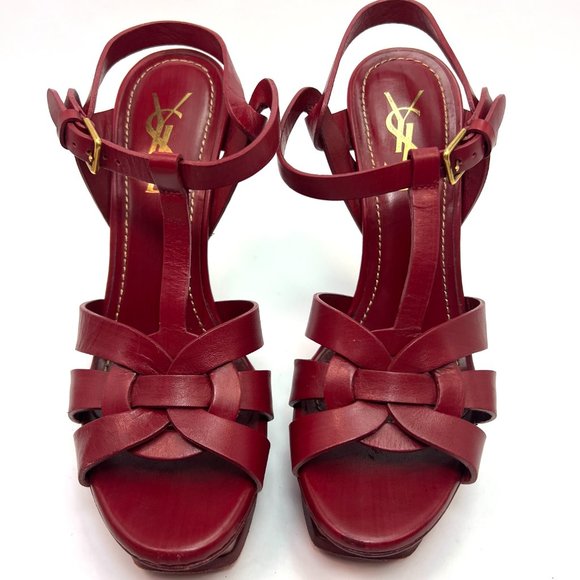 Saint Laurent Tribute Burgundy Red Sandals 38 - Picture 4 of 9